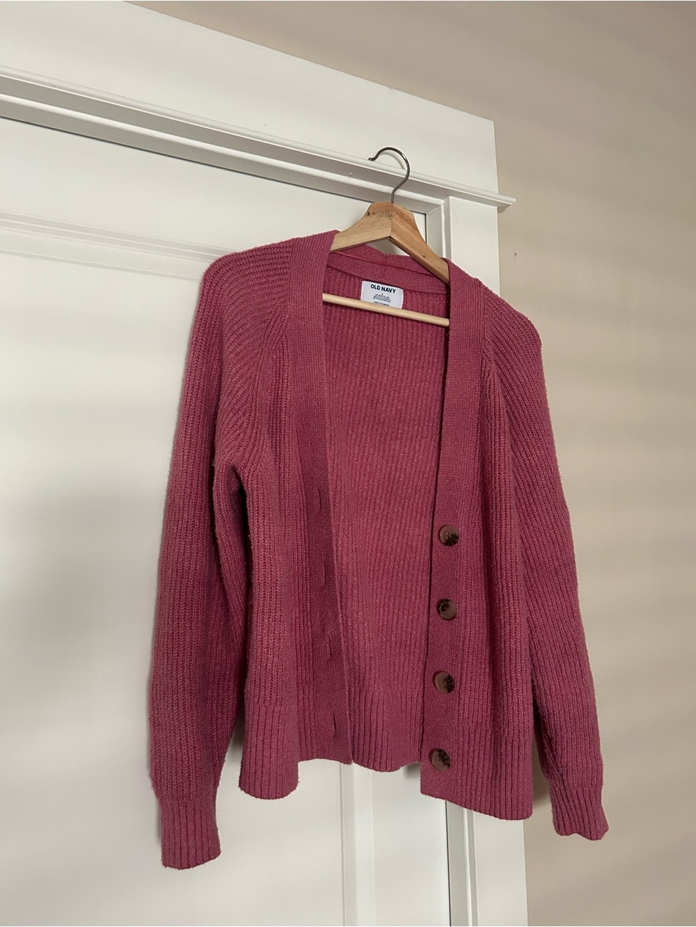 Old Navy Pink Ribbed Button-Front Knit Cardigan